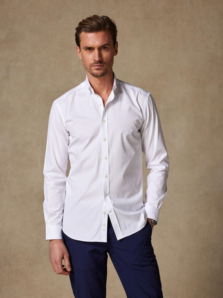 Chemise cintrée en pin point blanc - Col Boutonné Chemises Homme