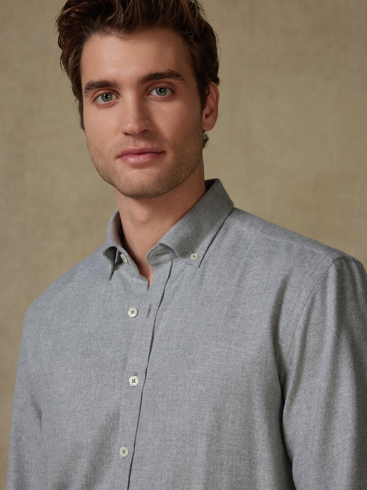 Chemise cintrée Storm en flanelle grise - Col boutonné Chemises Casual Slim