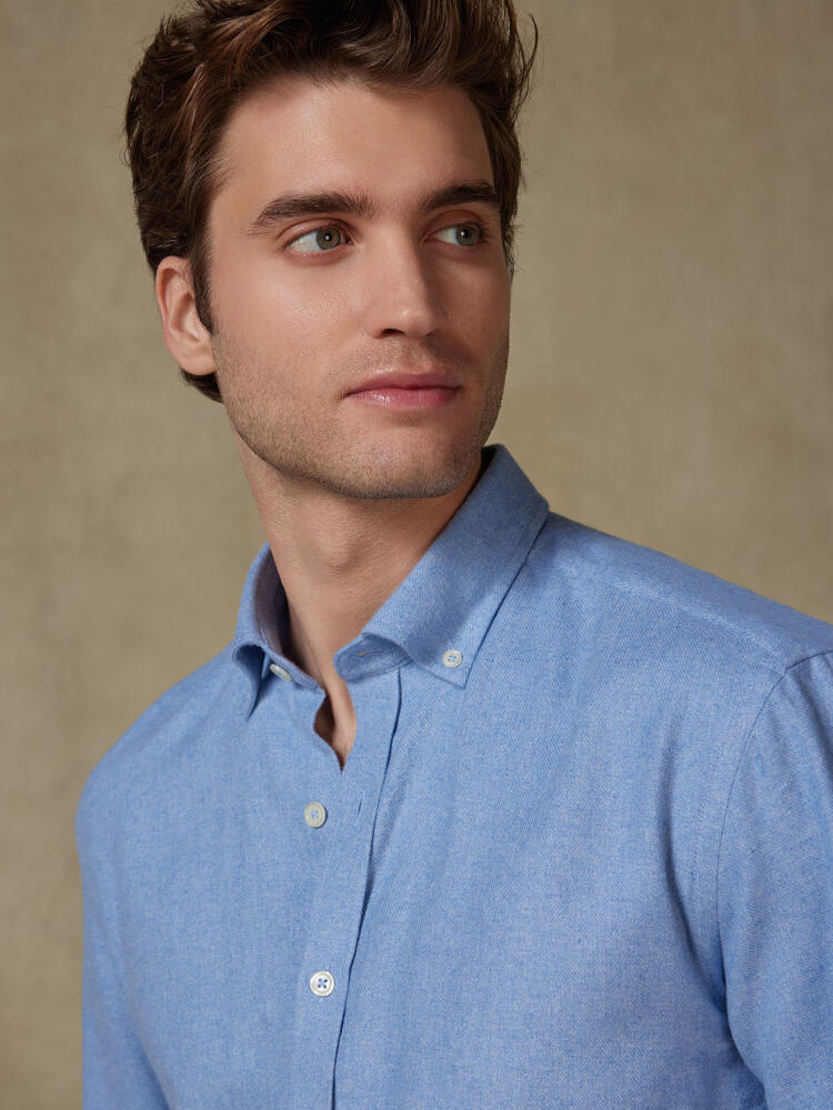 Chemise cintrée Storm en flanelle ciel - Col boutonné Chemises Casual Slim