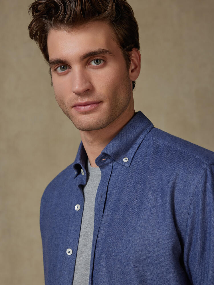 Chemise cintrée Storm en flanelle bleue - Col boutonné Chemises Casual Slim