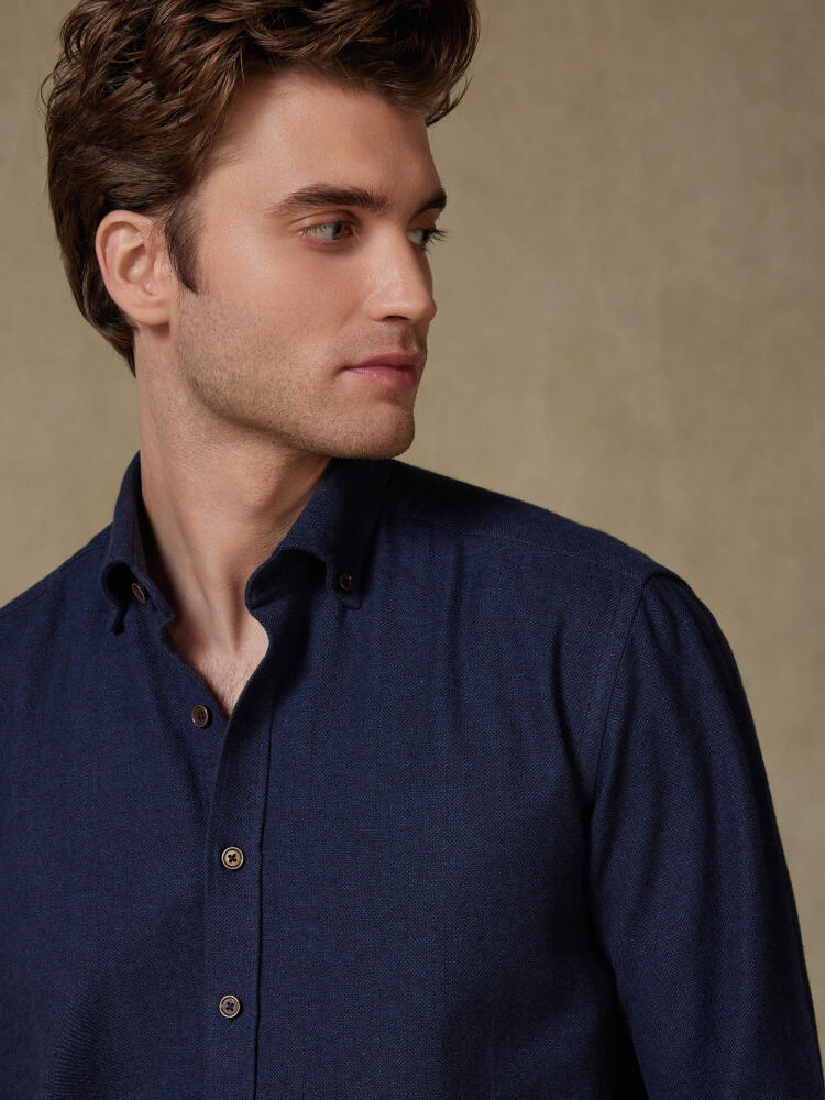 Chemise cintrée Wessow en flanelle marine - Col boutonné Chemises Casual Slim