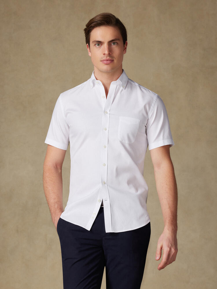Chemise manches courtes Aaron en piqué blanc - Col boutonné Chemises Homme
