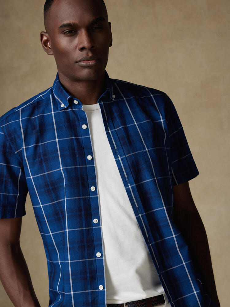 Chemise manches courtes Alfy à motif tartan indigo - Col Boutonné Chemises Homme