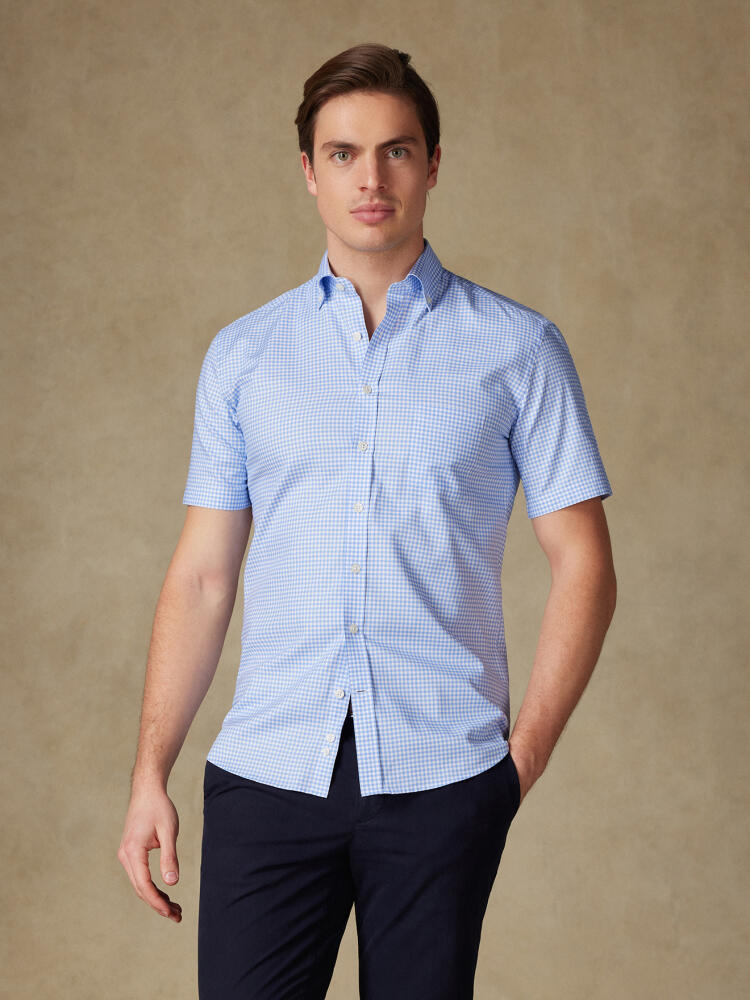 Chemise manches courtes Anthony en micro vichy ciel - Col boutonné Chemises Homme