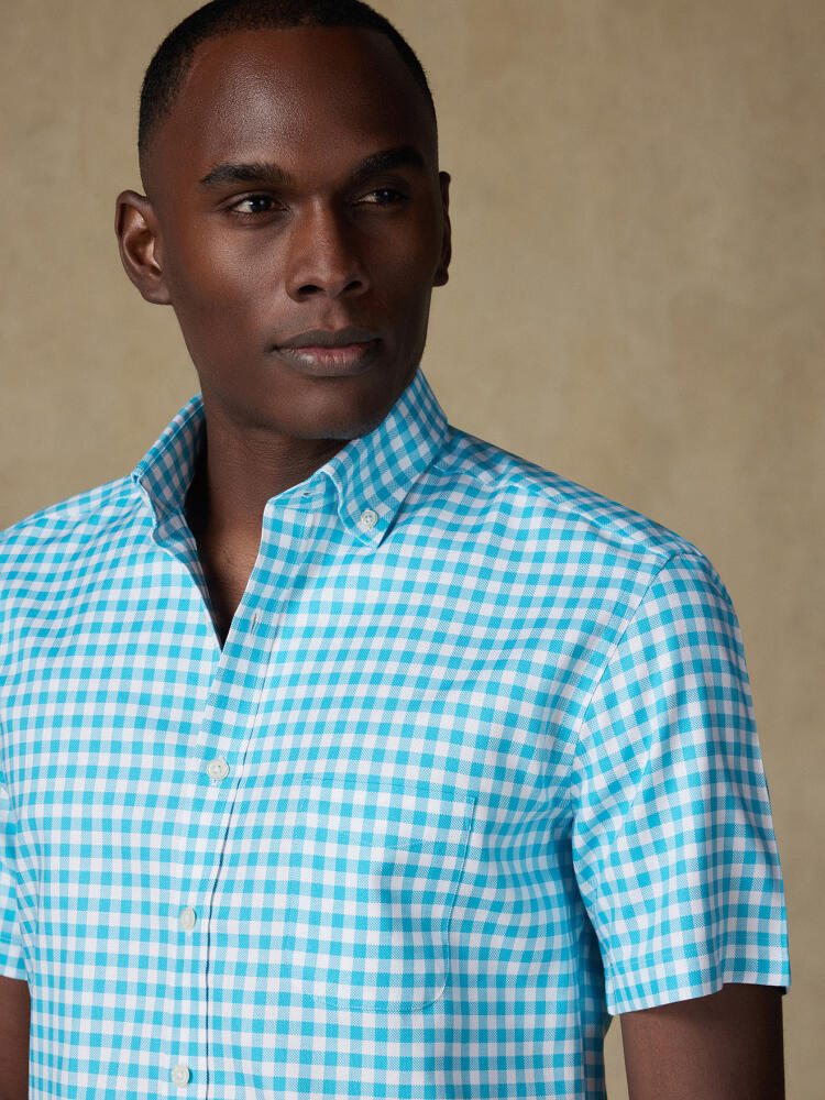 Chemise manches courtes Ash à carreaux turquoise - Col boutonné Chemises Homme