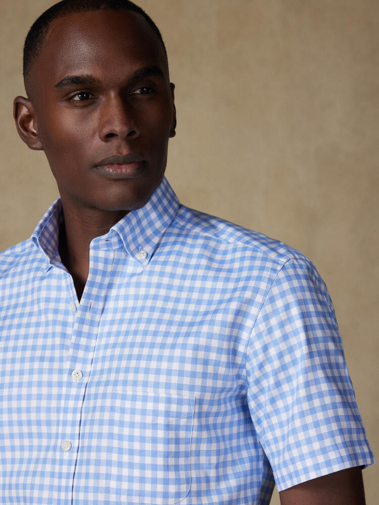 Chemise manches courtes Ash à carreaux ciel - Col boutonné Chemises Homme
