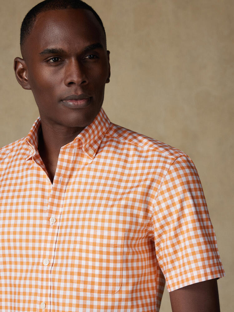 Chemise manches courtes Ash à carreaux orange - Col boutonné Outlet