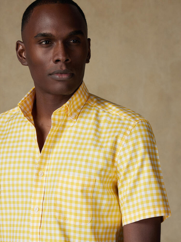 Chemise manches courtes Ash à carreaux jaune - Col boutonné Outlet