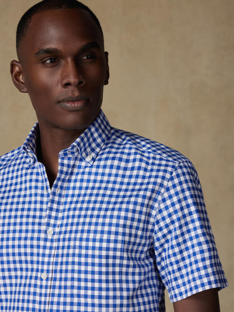 Chemise manches courtes Ash à carreaux marine - Col boutonné Chemises Homme