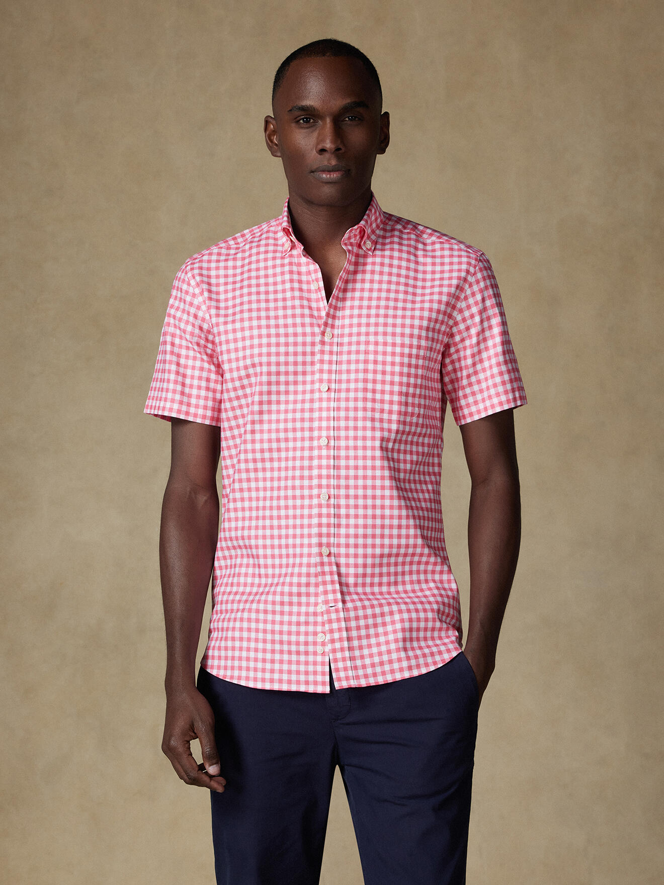 Camicia Casual Uomo Cromoncent A Maniche Corte – Quadri Buffalo, Rosa E Viola, Taglia S, Tessuto Misto Cotone - 2