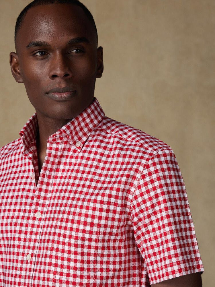 Chemise manches courtes Ash à carreaux rouges - Col boutonné Chemises Homme