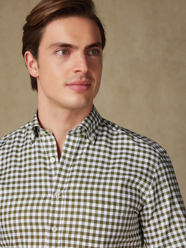 Chemise manches courtes Ash à carreaux kaki - Col boutonné Chemises Homme