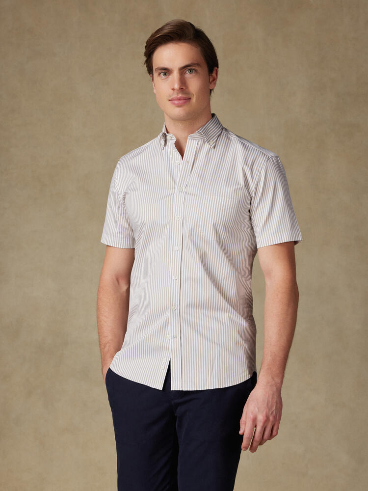 Chemise manches courtes Barry à rayures sable - Col boutonné Chemises Homme