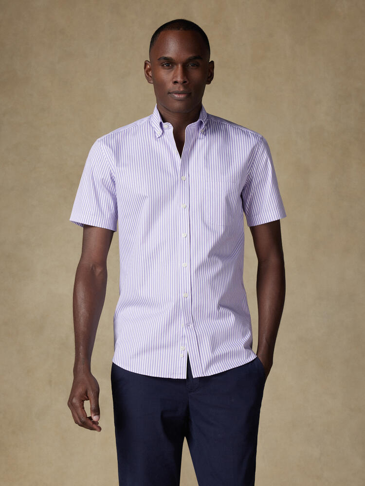 Chemise manches courtes Barry à rayures parme - Col boutonné Chemises Homme