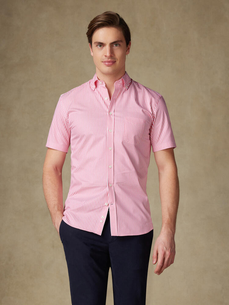Chemise manches courtes Barry à rayures fuchsia - Col boutonné Outlet