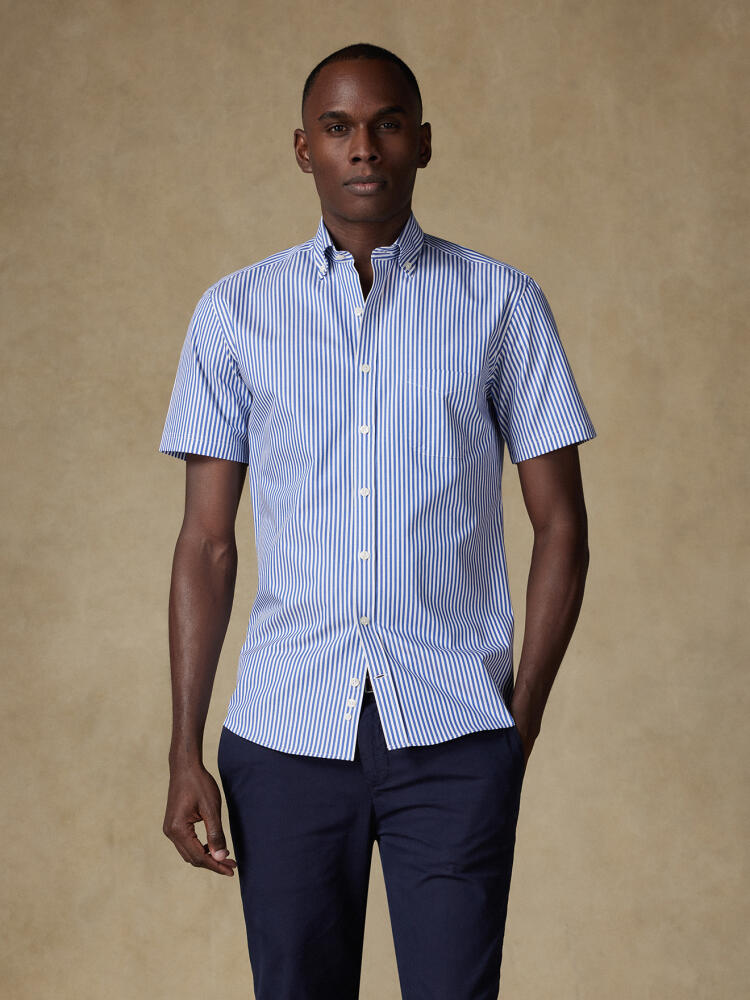 Chemise manches courtes Barry à rayures marine - Col boutonné Chemises Homme