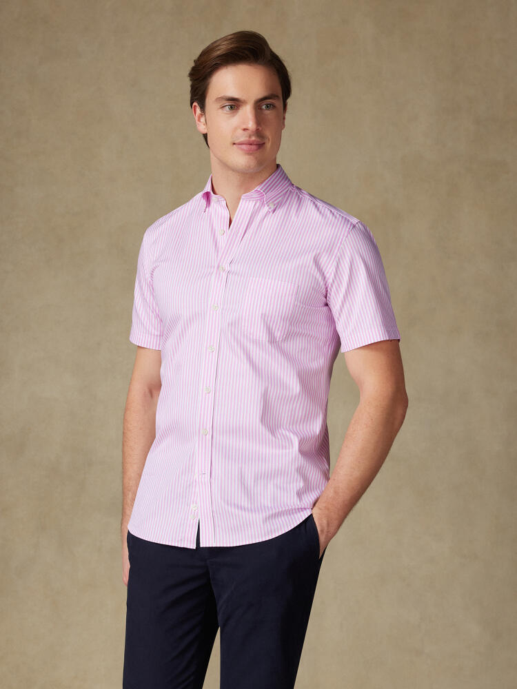 Chemise manches courtes Barry à rayures rose - Col boutonné Chemises Homme
