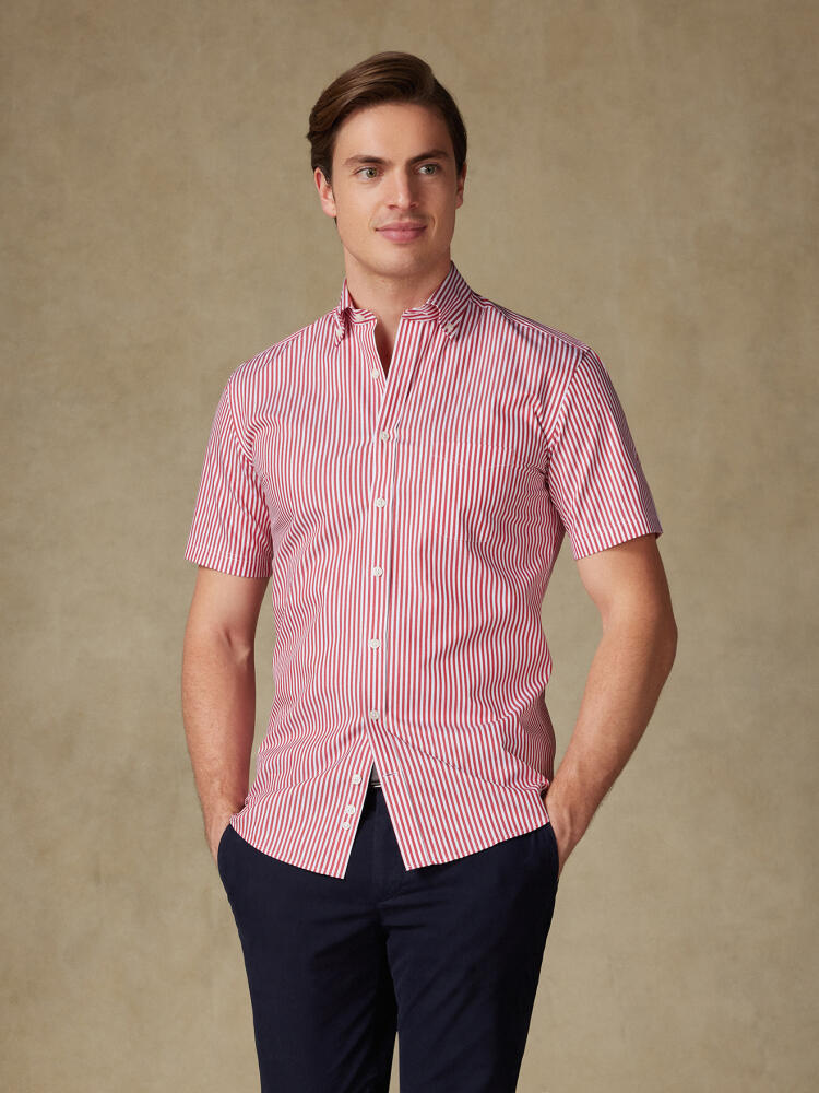 Chemise manches courtes Barry à rayures rouges - Col boutonné Chemises Homme
