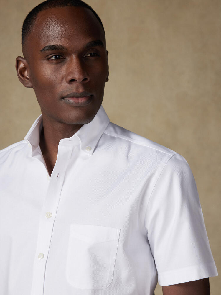 Chemise manches courtes Bolton blanche en coton & lyocell - Col Boutonné Chemises Homme