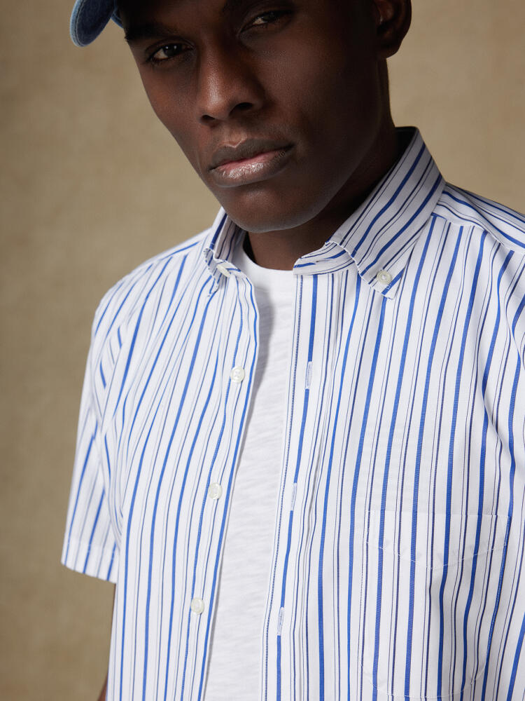 Chemise manches courtes Brent à rayures marine - Col Boutonné Chemises à Rayures