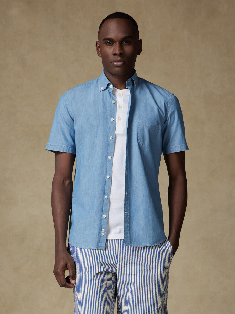 Chemise manches courtes en chambray ciel - Col boutonné Chemises Homme