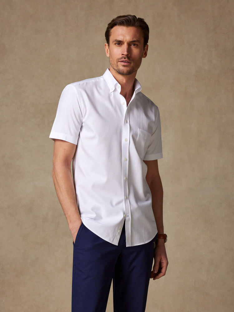 Chemise manches courtes en chevron blanc - Col boutonné Chemises Homme