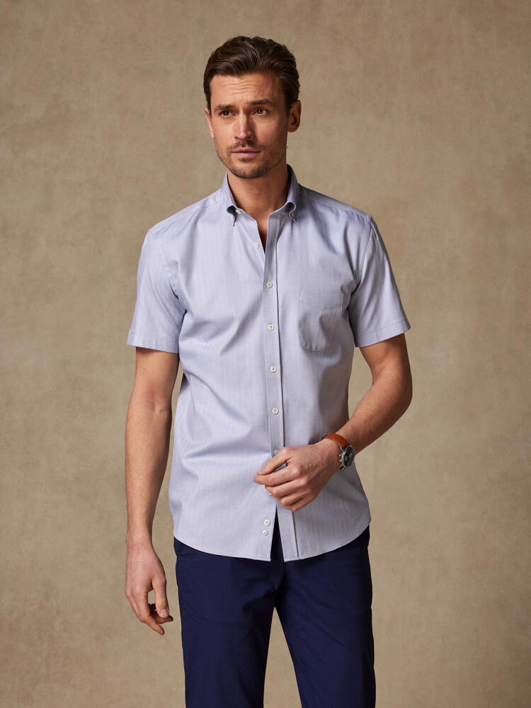 Chemise manches courtes en Chevron gris  - Col Boutonné Chemises Homme