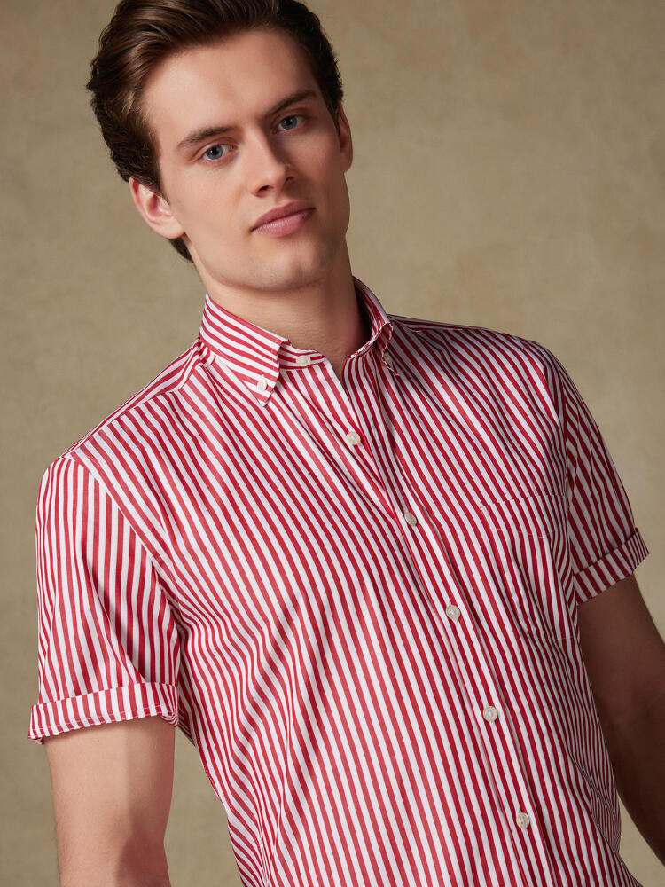 Chemise manches courtes Chris à rayures rouges - Col Boutonné Chemises Col Boutonné Colorées
