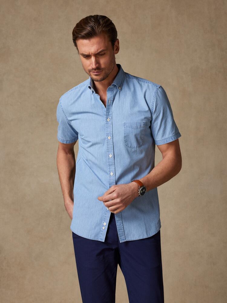 Chemise à manches courtes en denim ciel - Col Boutonné Chemises Homme