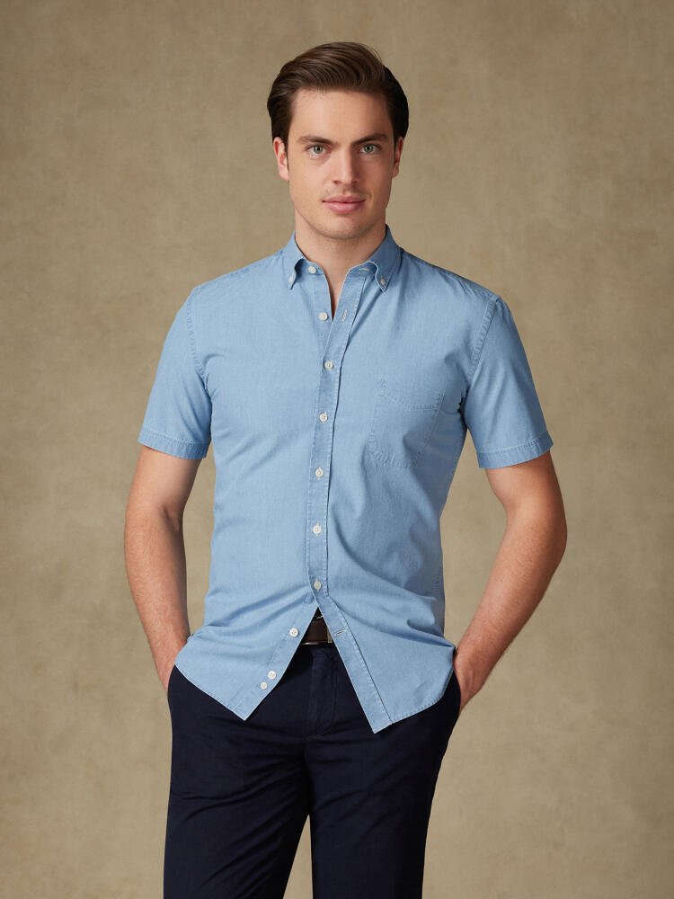 Chemise manches courtes Dane en denim ciel  - Col boutonné Chemises Homme