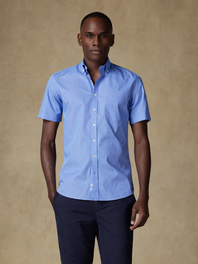 Chemise manches courtes Daria en popeline bleue - Col boutonné Chemises Homme