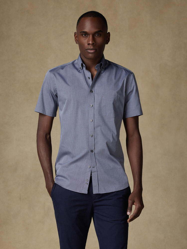 Chemise manches courtes en fil à fil gris - Col boutonné Chemises Col Boutonné Unies