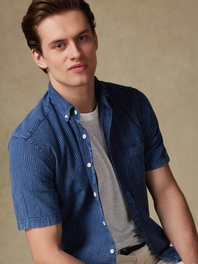 Chemise manches courtes Island à rayures indigo  - Col Boutonné Chemises Casual Classique