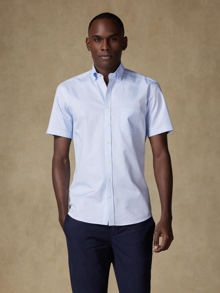 Chemise manches courtes Lenny à carreaux ciel  - Col Boutonné Chemises Homme