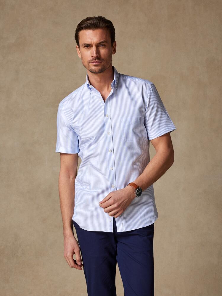 Chemise à manches courtes Liam à rayures ciel - Col Boutonné Chemises Homme