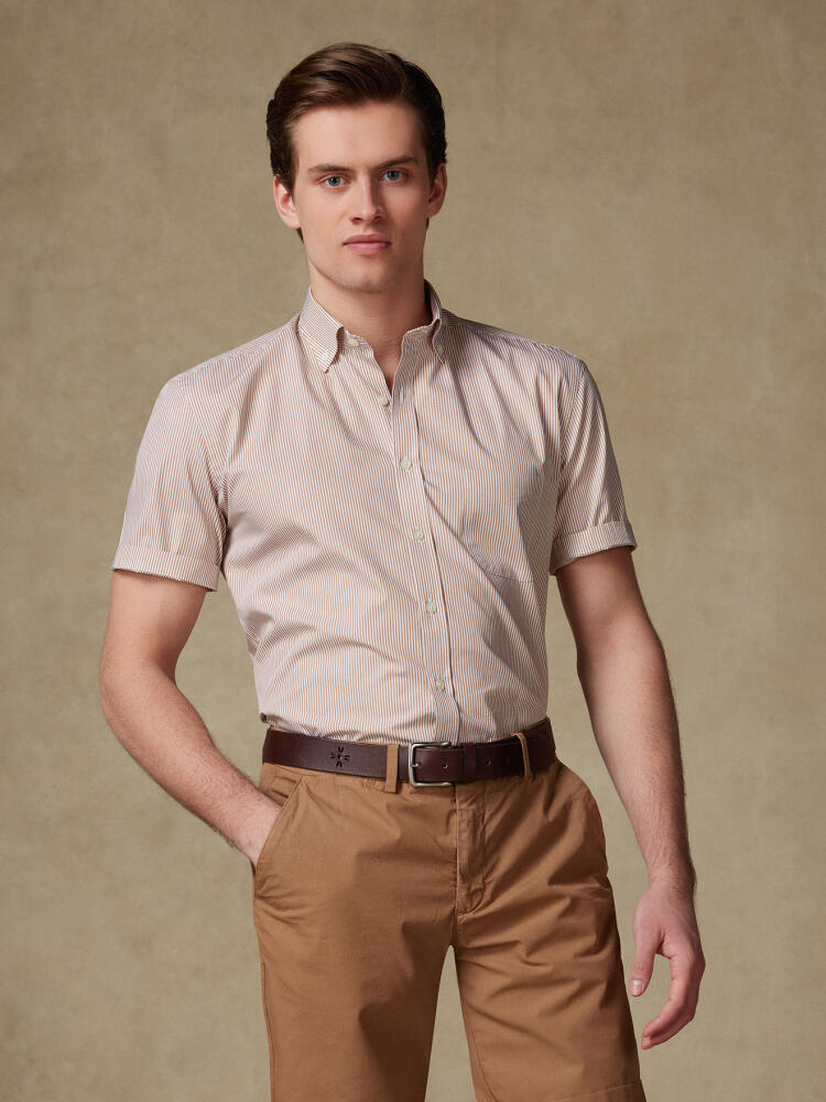 Chemise manches courtes Menthon à rayures havane - Col boutonné Chemises Col Boutonné Iconiques
