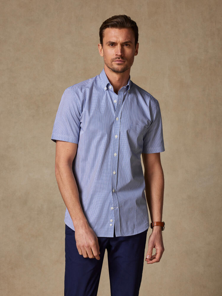 Chemise manches courtes Menthon à rayures marine - Col Boutonné Chemises Homme