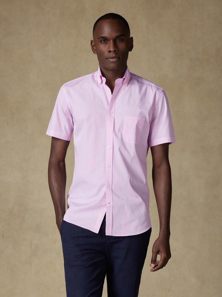 Chemise manches courtes Menthon à rayures rose - Col boutonné Chemises Homme