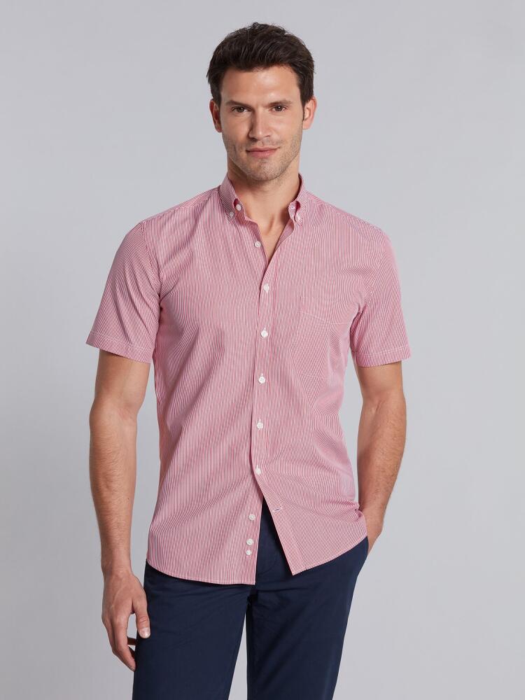 Chemise Menthon à rayures rouges  - Manches Courtes Chemises Homme