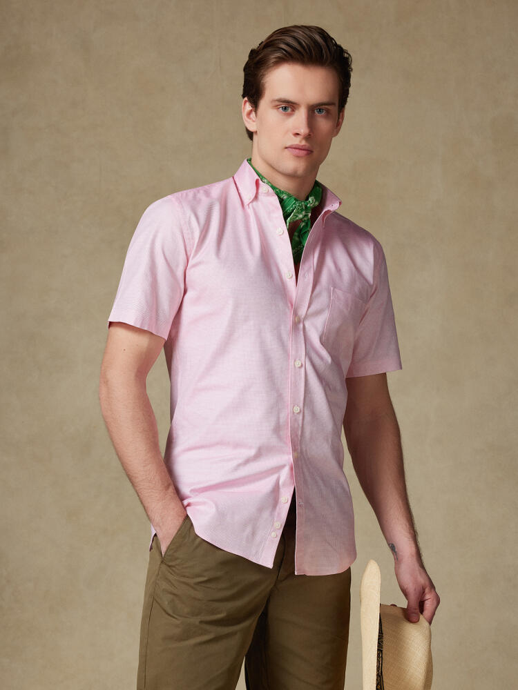Chemise manches courtes en natté fuchsia - Col boutonné Chemises Col Boutonné Unies