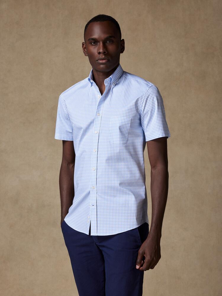 Chemise à manches courtes Nelson à carreaux ciel - Col Boutonné Chemises Homme