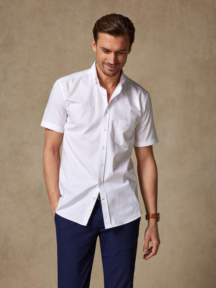 Chemise manches courtes en oxford blanc - Col Boutonné - Col boutonné Chemises Homme