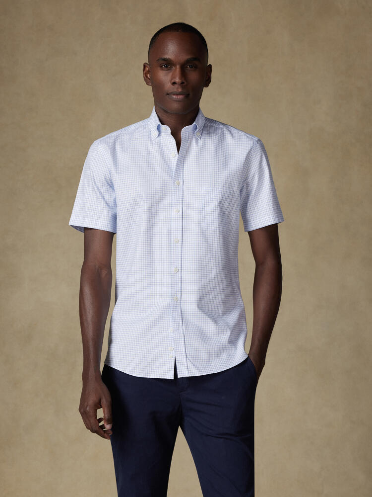 Chemise manches courtes Oleg à carreaux bleus - Col boutonné Chemises Homme