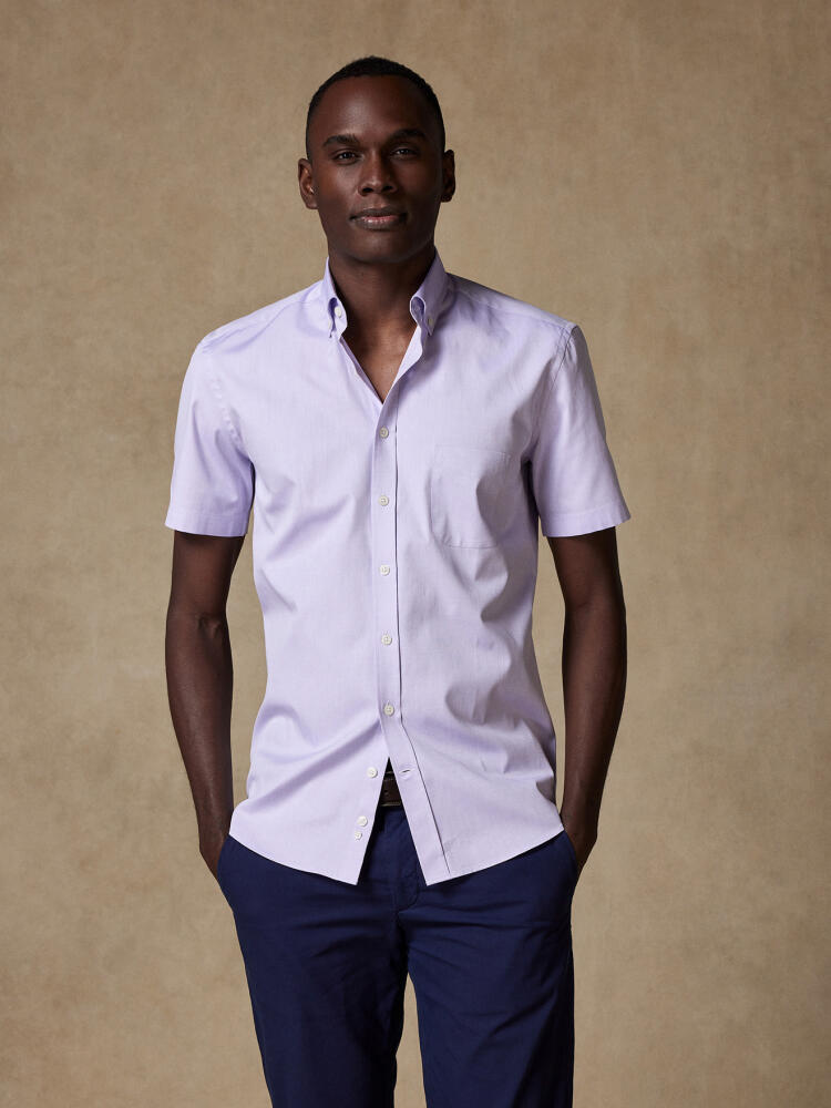 Chemise manches courtes en pin point parme  - Col boutonné Chemises Homme