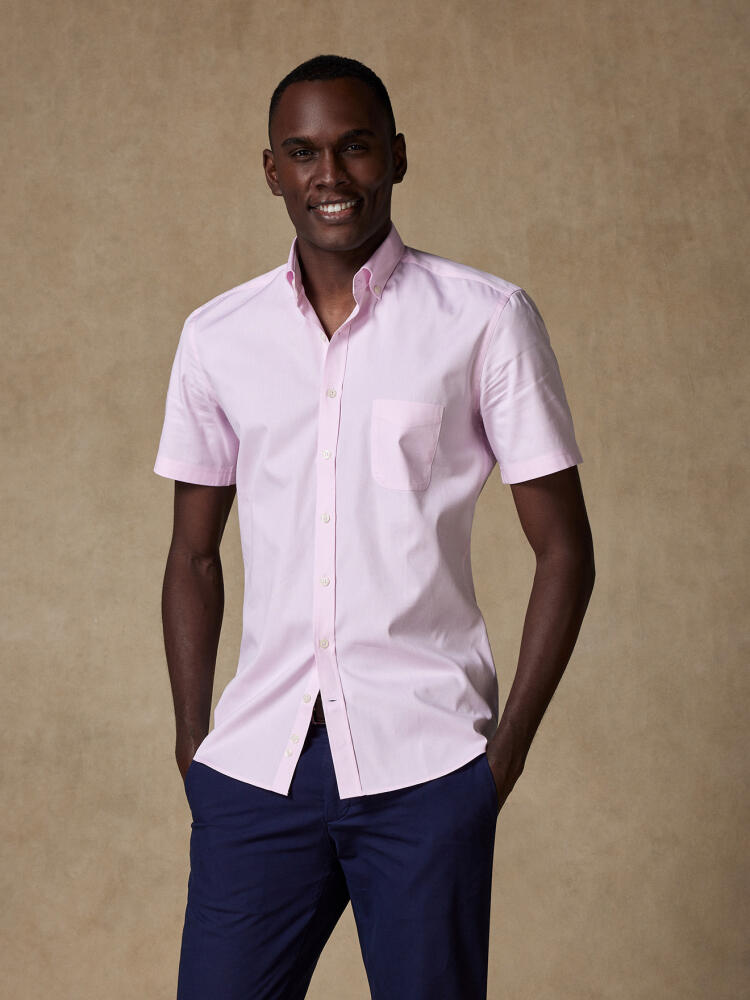 Chemise manches courtes en pin point rose - Col boutonné Chemises Homme