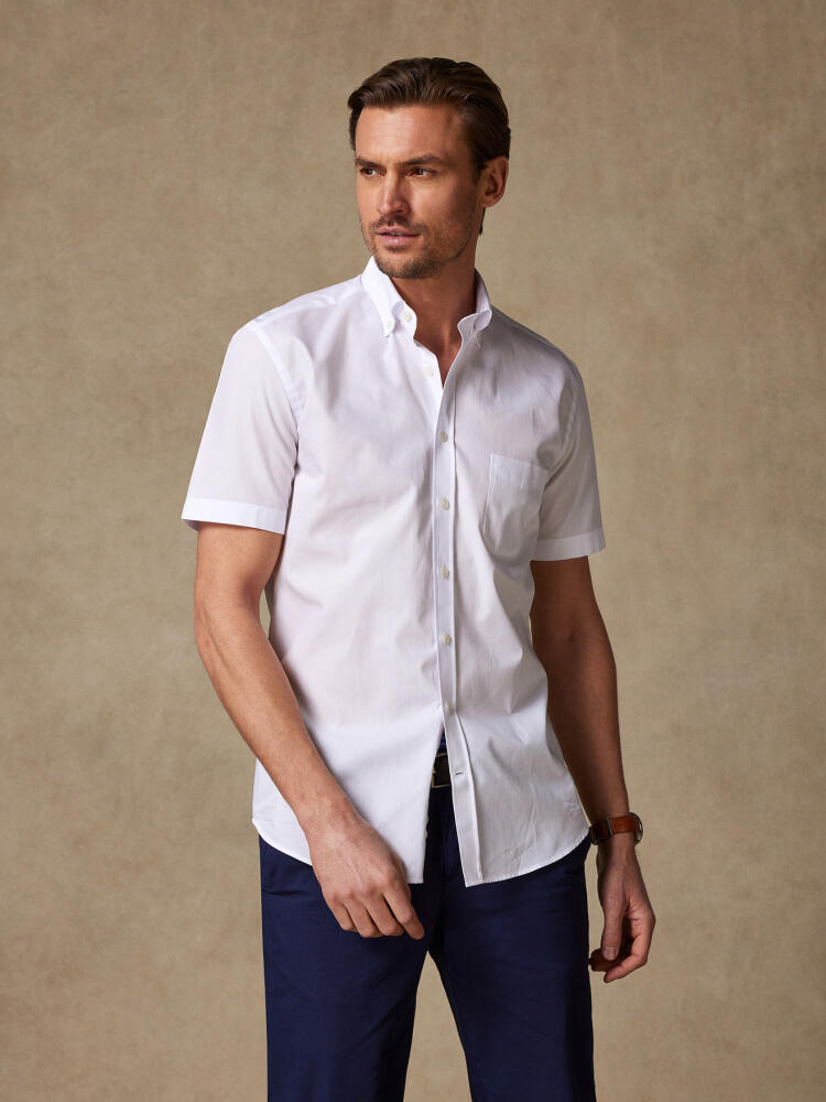 Chemise manches courtes en popeline blanche - Col boutonné Chemises Homme