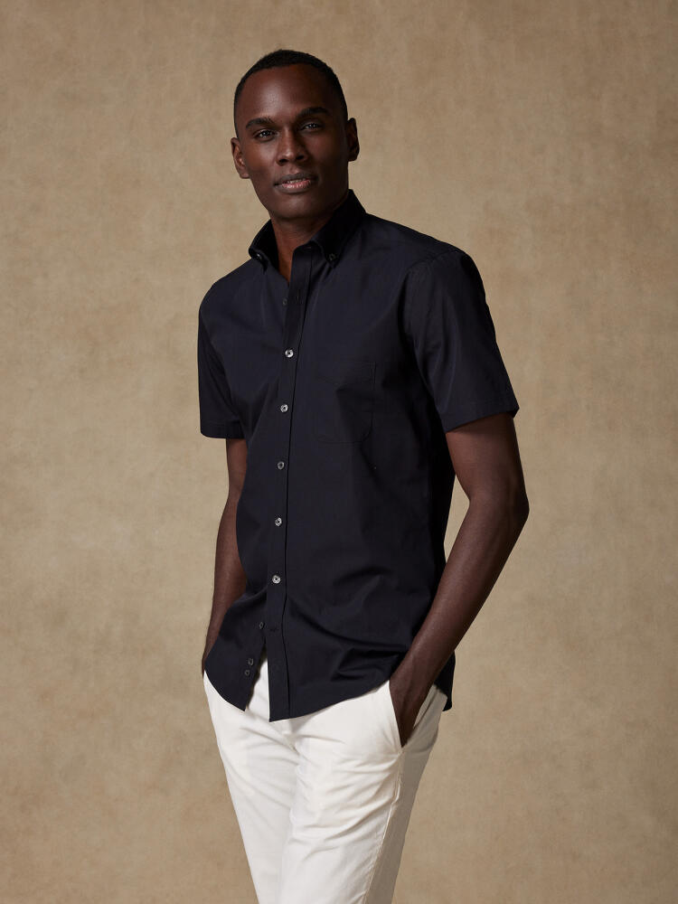 Chemise manches courtes en popeline noir - Col Boutonné Chemises Homme