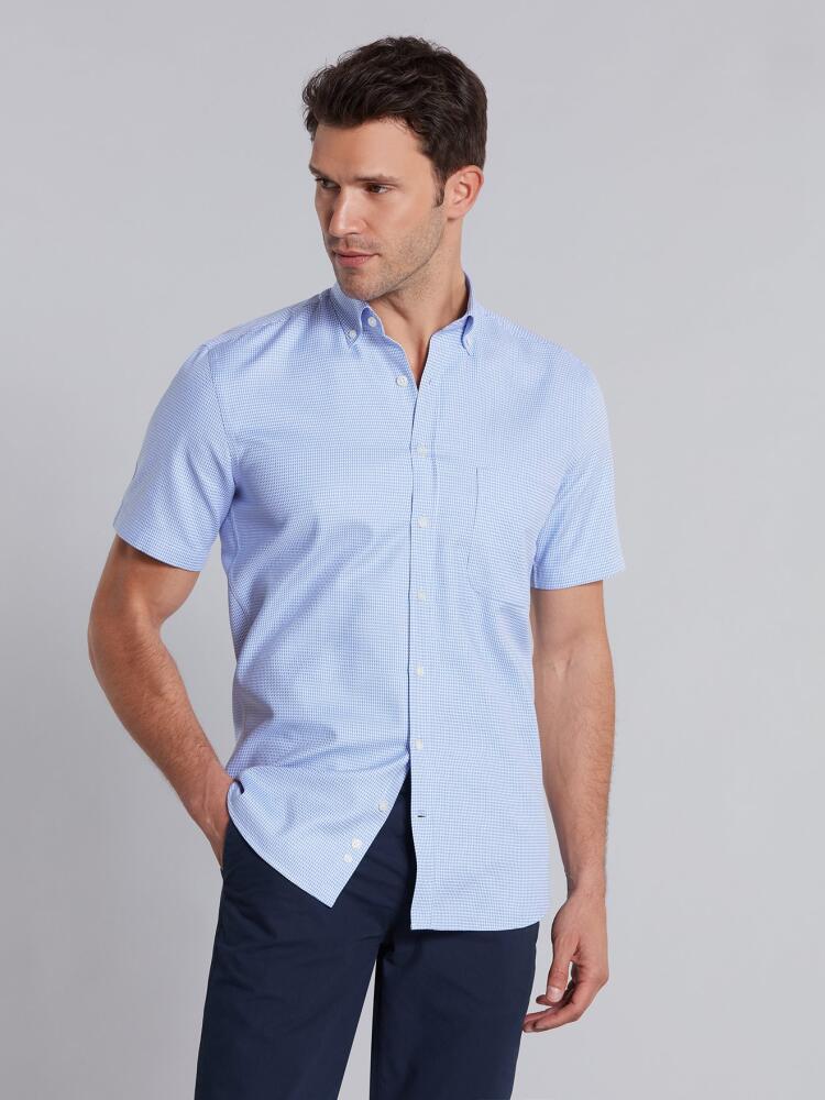 Chemise Théo en pied de poule ciel - Manches Courtes Chemises Homme