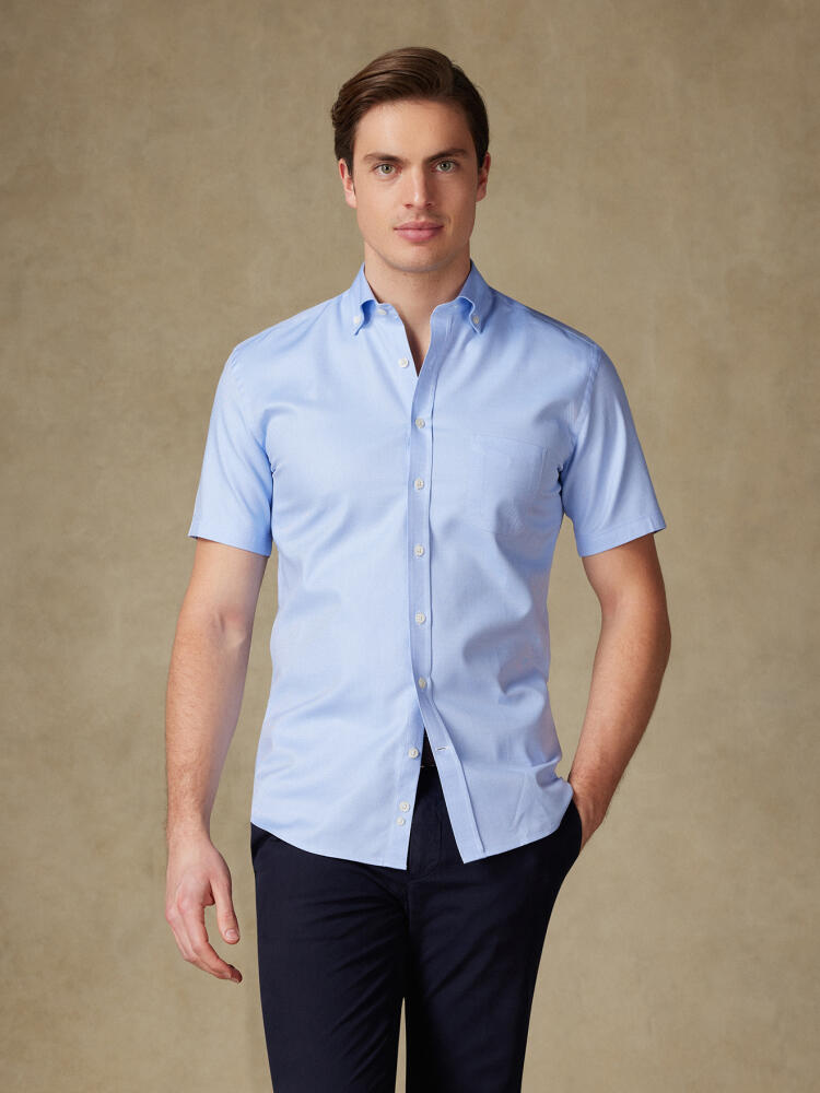 Chemise manches courtes en twill ciel - Col boutonné Chemises Homme