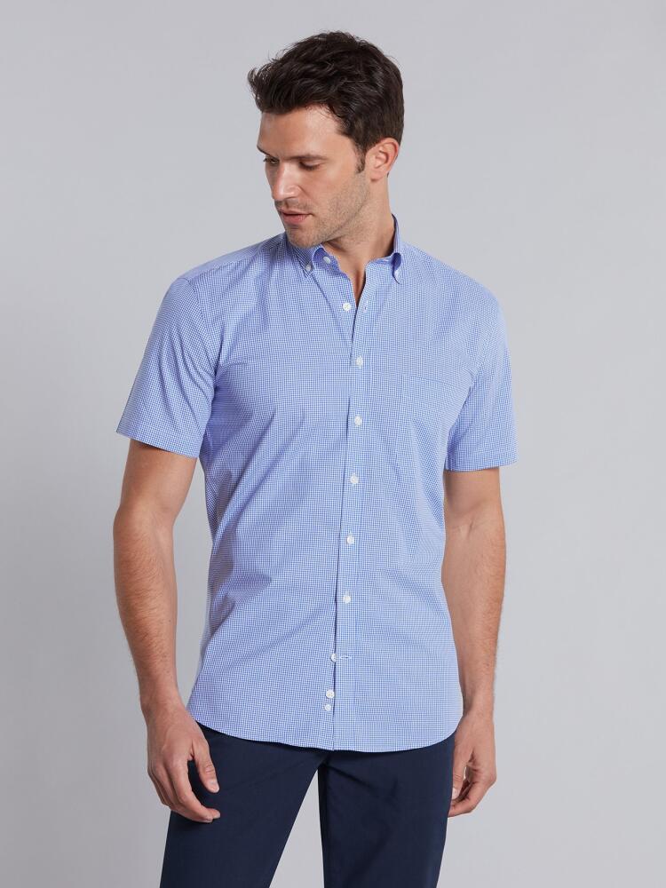 Chemise à carreaux vichy bleus - Manches Courtes Chemises Homme